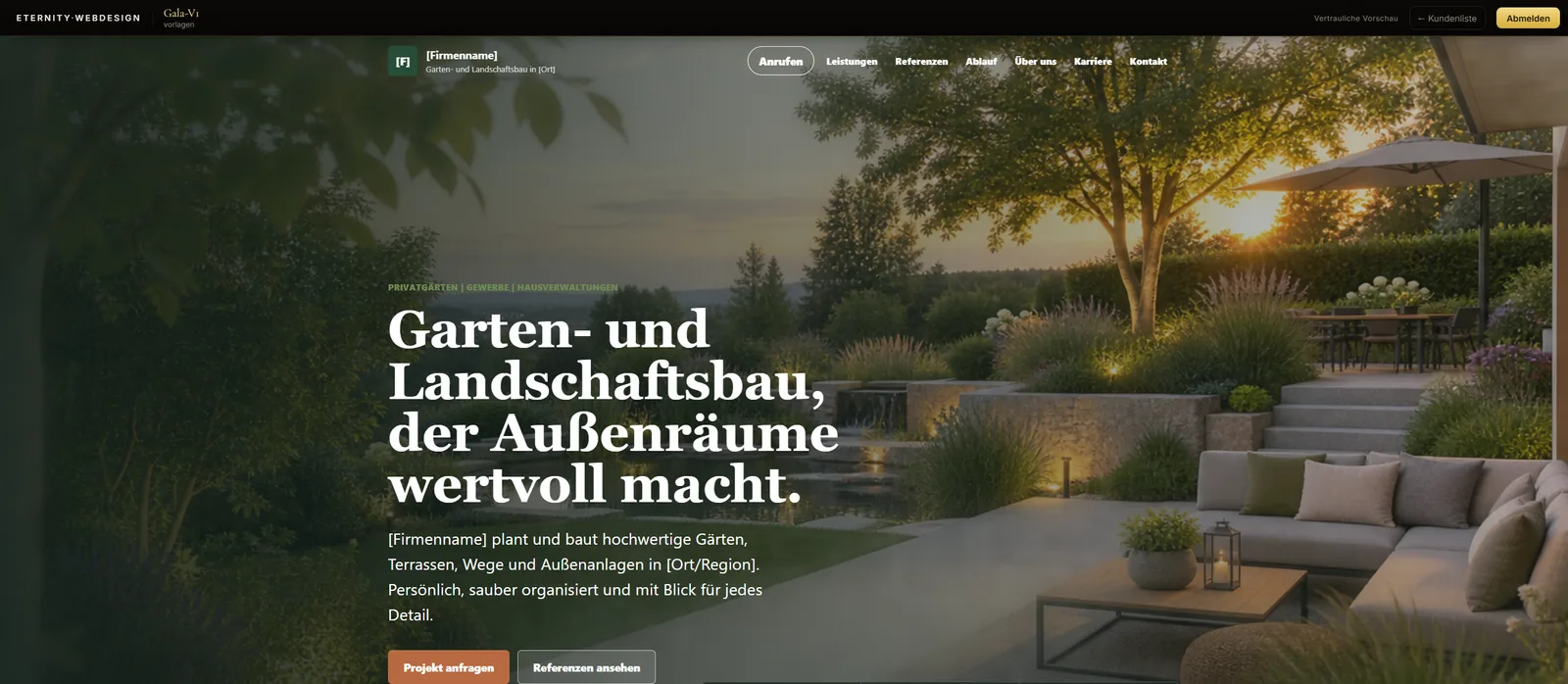 Hero einer Musterseite für Garten- und Landschaftsbau